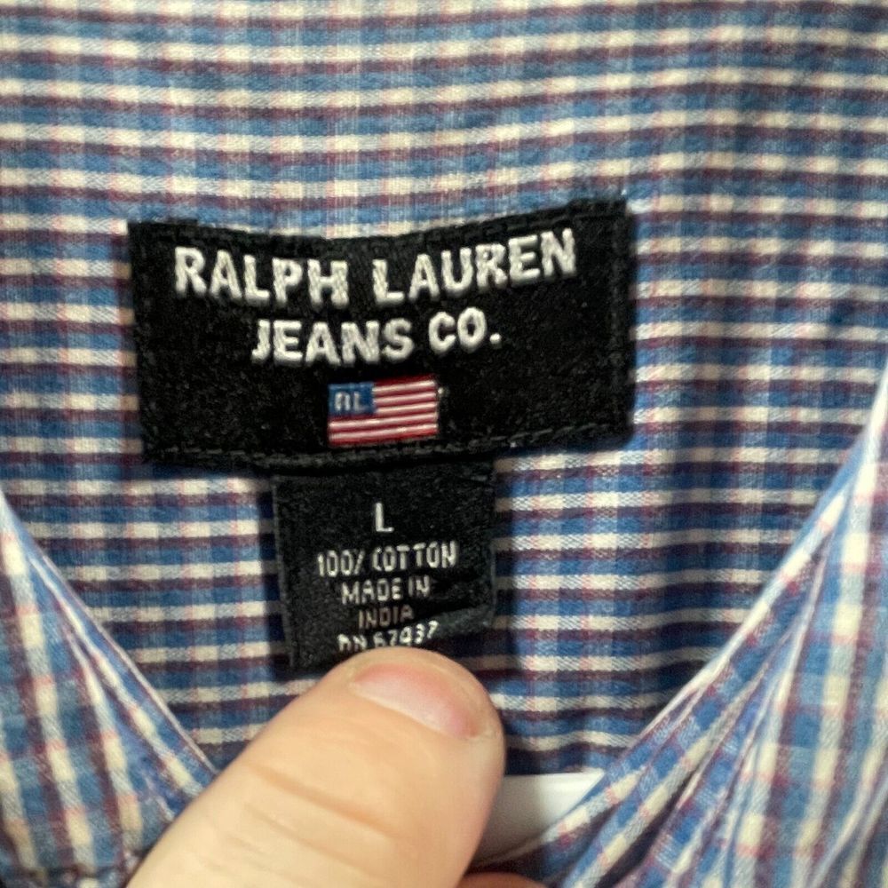 Vintage Ralph Lauren Shirt Adult Large Blue Check Short Sleeve Jeans Co Cotton - Picture 7 of 12